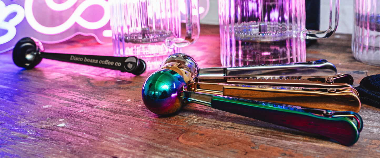 Metal Long Handle Coffee Scoop & Bag Clip (Various Colours)